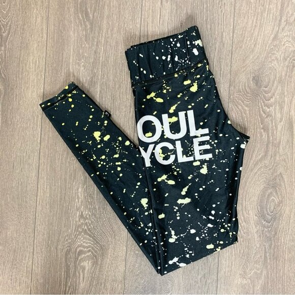 Terez for Soulcycle Paint Splatter Leggings High Rise Waist Black Size Small - Picture 2 of 13